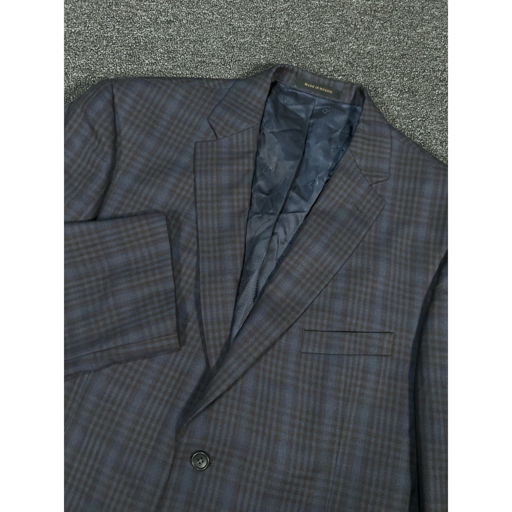 Jos A Bank Reserve Blazer Jacket Men's 46R Gingham Check Plaid Silk Wool Blue